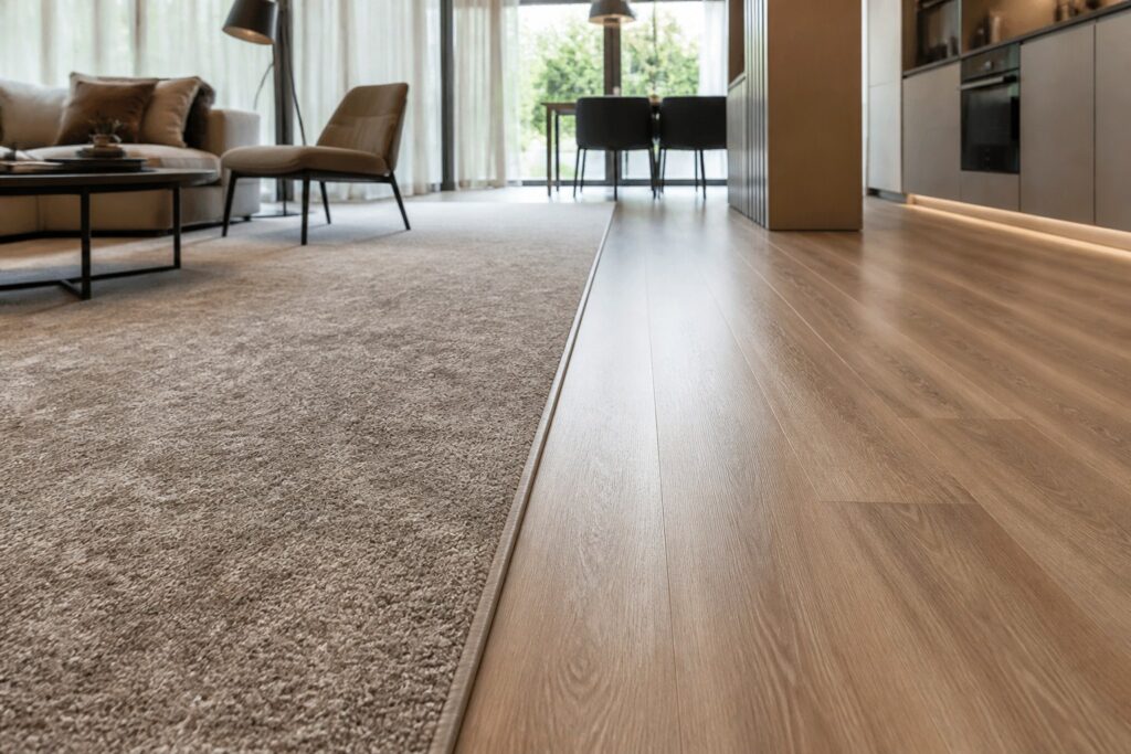 carpete ou piso laminado em ambiente contemporâneo elegante