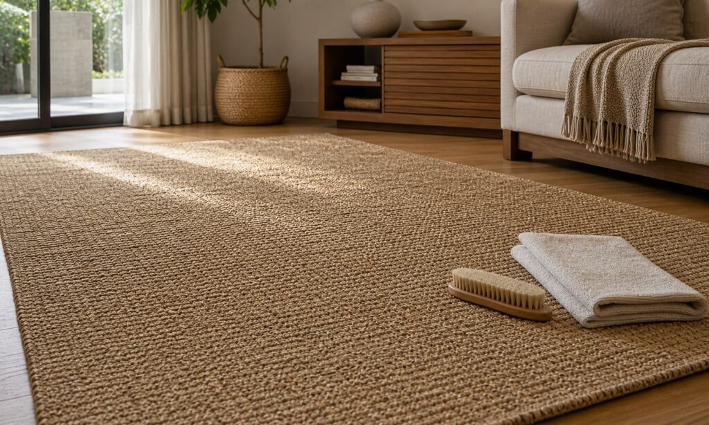 como limpar tapete de sisal em ambiente contemporâneo elegante