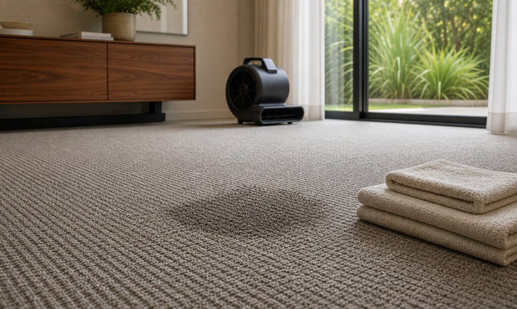 como secar carpete molhado em ambiente contemporâneo elegante