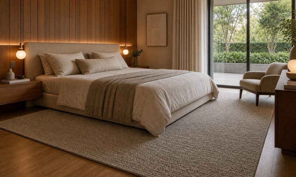 quarto decorado de casal em quarto residencial contemporâneo