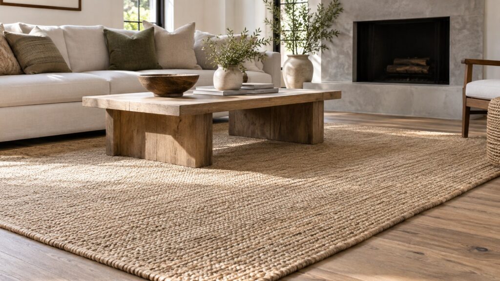 Tapete de fibra natural em sala residencial premium