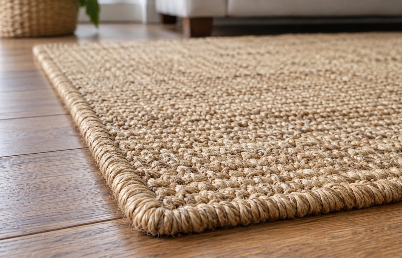 Textura seca de tapete de fibra natural com borda aparente